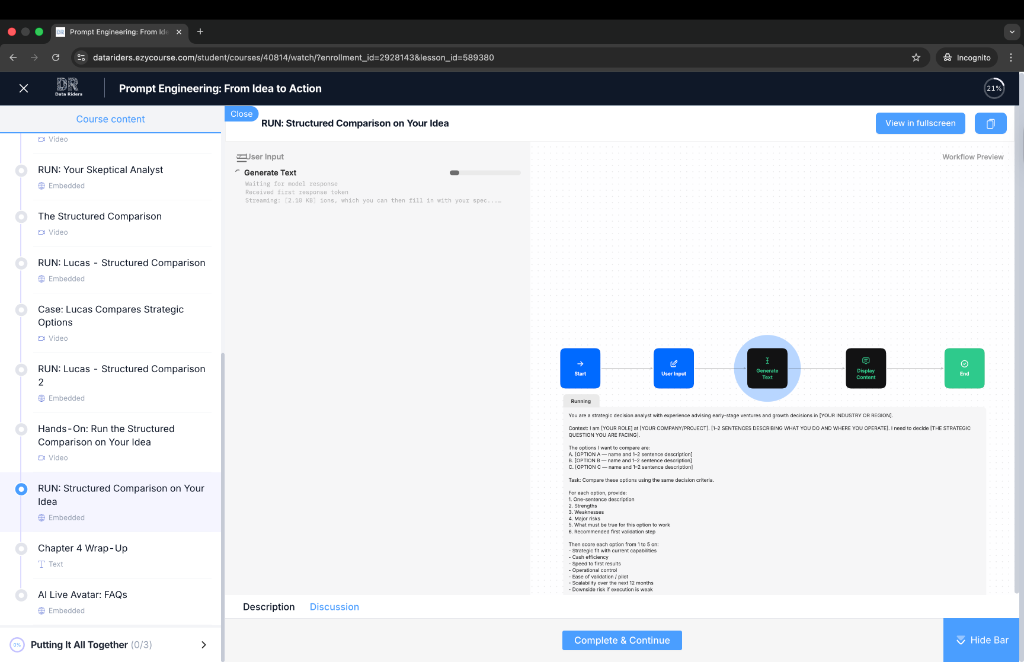 Interactive Prompt Execution Inside Lessons